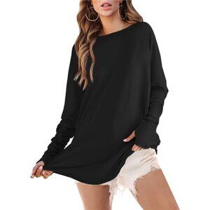 Women's Oversized Long Sleeve Shirt – Casual Crewneck Tunic with Thumb Holes